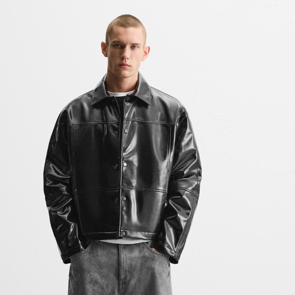 NWOT ZARA JACKET WITH SHINE TRIM BLACK SMALL SHACKET